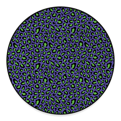 Purple And Green Leopard Pattern Print Round Floor Mat
