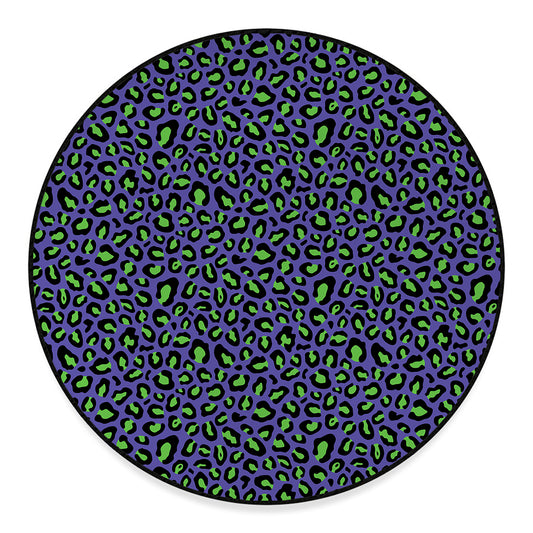Purple And Green Leopard Pattern Print Round Floor Mat