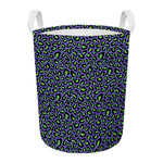 Purple And Green Leopard Pattern Print Round Laundry Basket