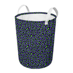 Purple And Green Leopard Pattern Print Round Laundry Basket