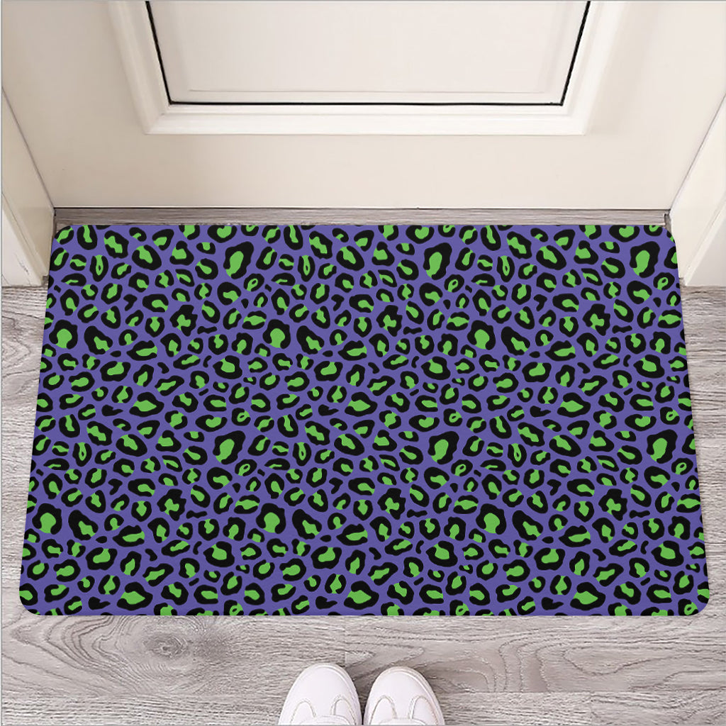 Purple And Green Leopard Pattern Print Rubber Doormat