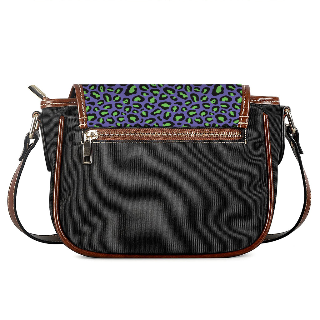 Purple And Green Leopard Pattern Print Saddle Bag
