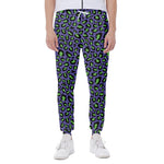 Purple And Green Leopard Pattern Print Scuba Joggers