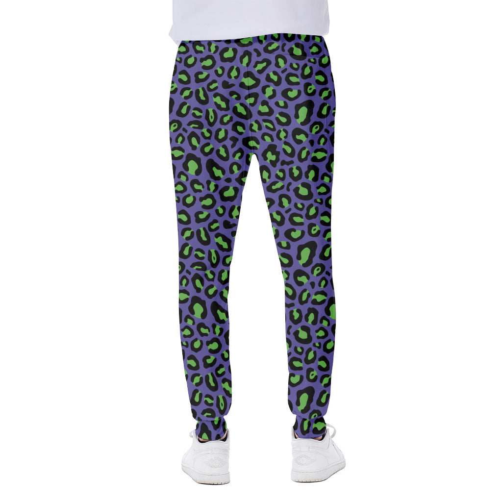 Purple And Green Leopard Pattern Print Scuba Joggers