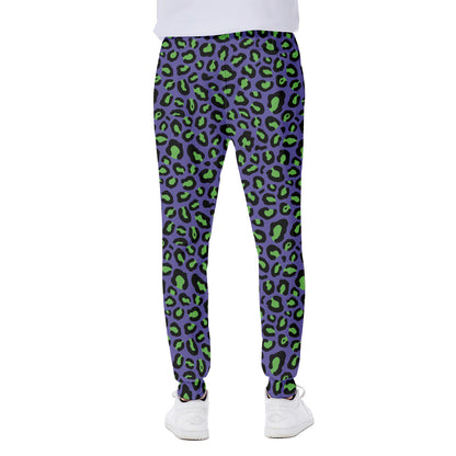 Purple And Green Leopard Pattern Print Scuba Joggers