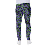 Purple And Green Leopard Pattern Print Scuba Joggers