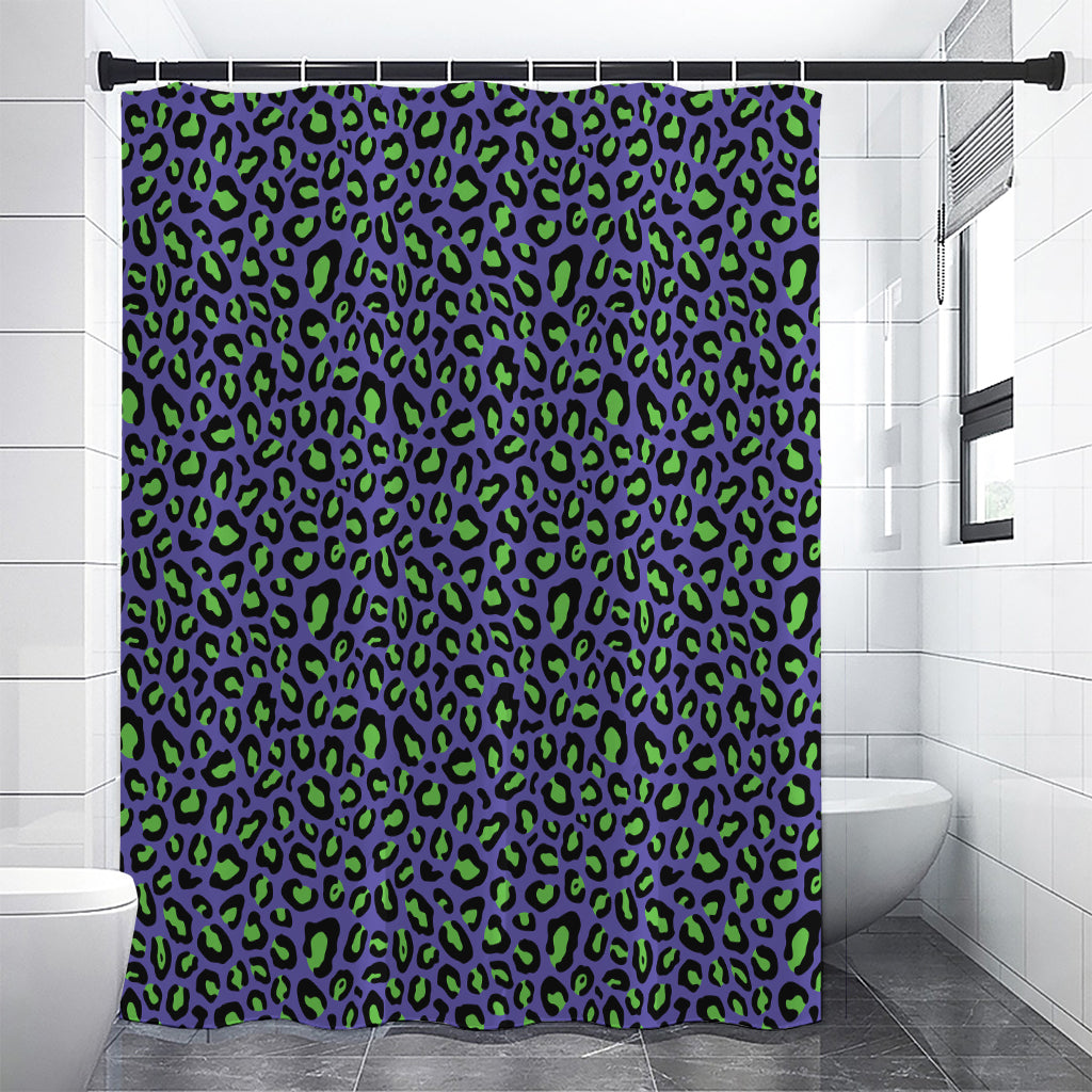 Purple And Green Leopard Pattern Print Shower Curtain