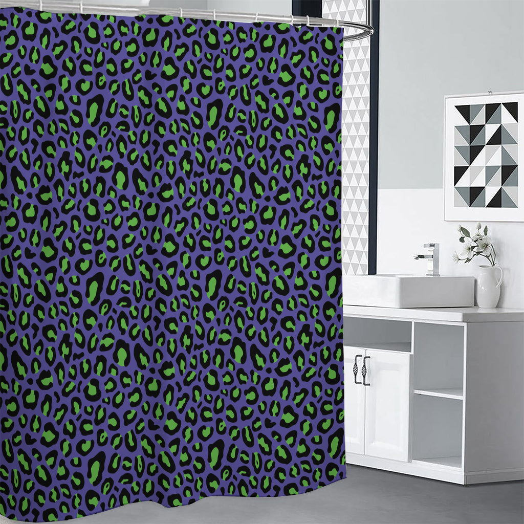 Purple And Green Leopard Pattern Print Shower Curtain