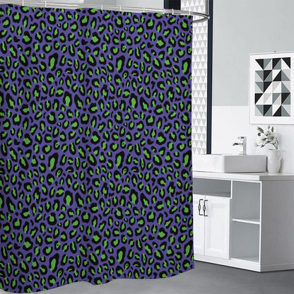 Purple And Green Leopard Pattern Print Shower Curtain