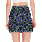Purple And Green Leopard Pattern Print Side Slit Mini Skirt