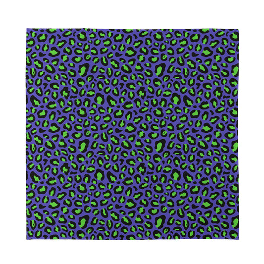 Purple And Green Leopard Pattern Print Silk Bandana