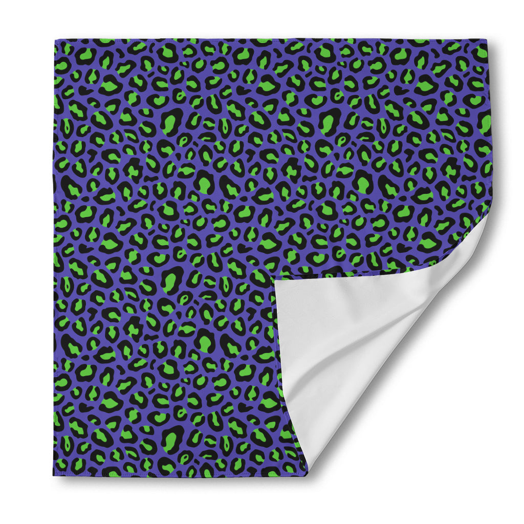 Purple And Green Leopard Pattern Print Silk Bandana