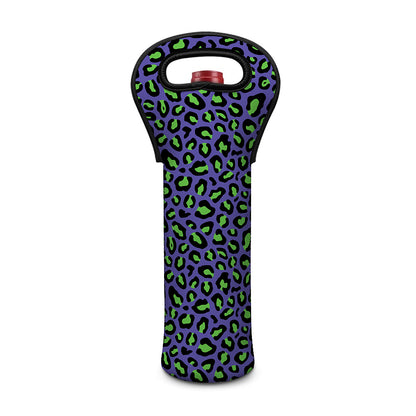 Purple And Green Leopard Pattern Print Single Neoprene Wine Tote