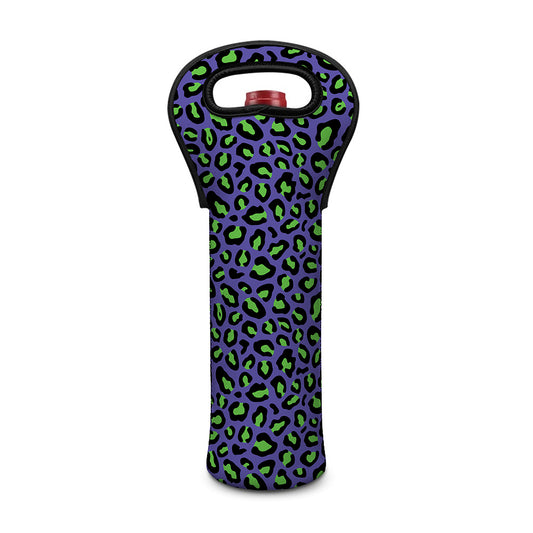 Purple And Green Leopard Pattern Print Single Neoprene Wine Tote