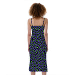 Purple And Green Leopard Pattern Print Slim Fit Midi Cami Dress