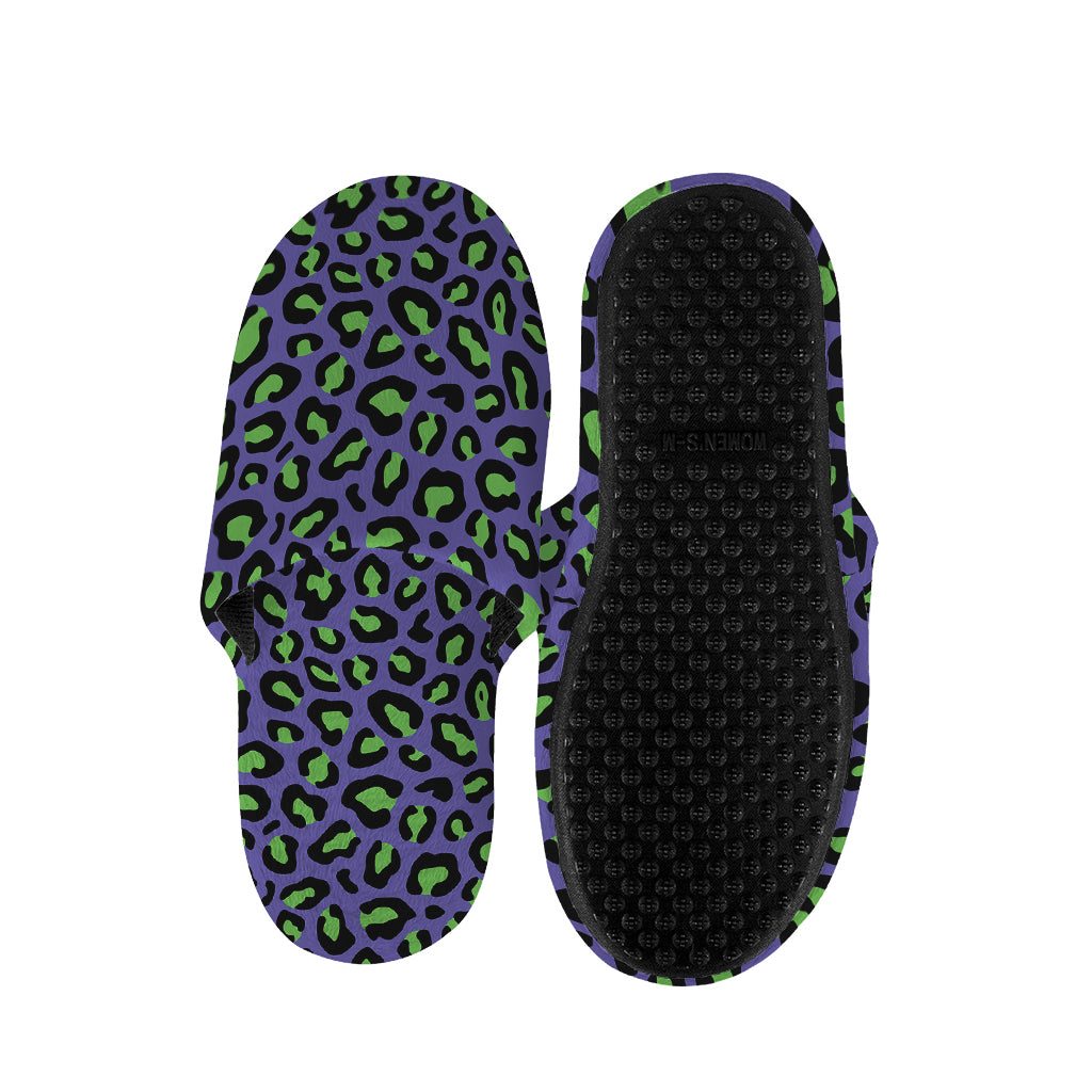 Purple And Green Leopard Pattern Print Slippers