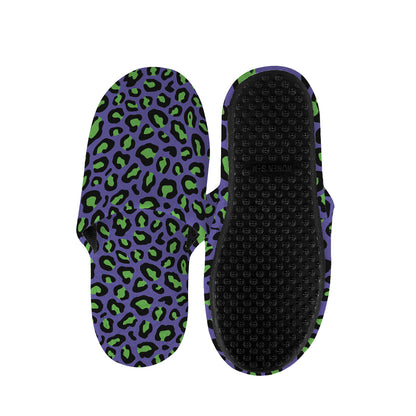 Purple And Green Leopard Pattern Print Slippers