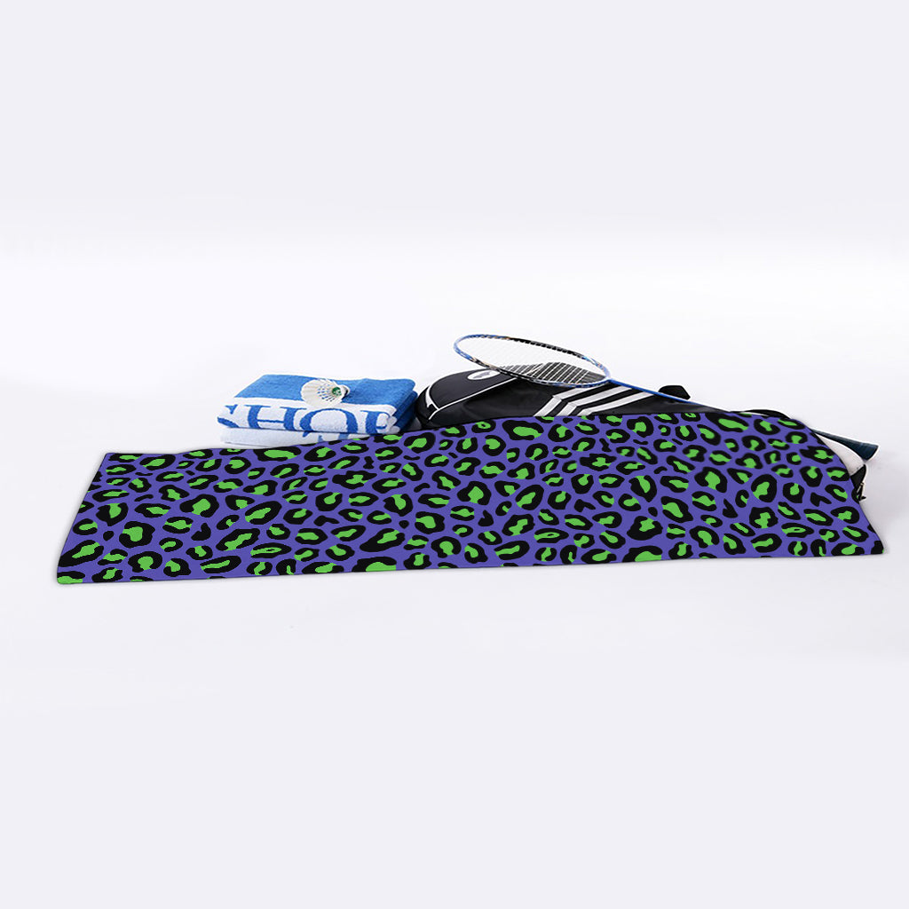 Purple And Green Leopard Pattern Print Sports Towel