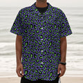 Purple And Green Leopard Pattern Print Textured Short Sleeve Shirt