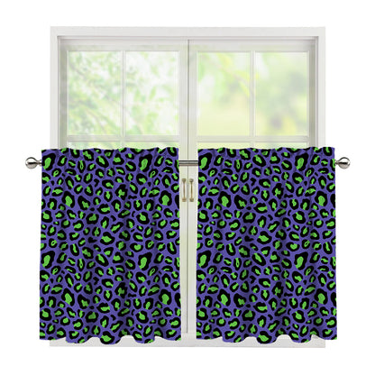 Purple And Green Leopard Pattern Print Tier Curtains