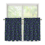 Purple And Green Leopard Pattern Print Tier Curtains
