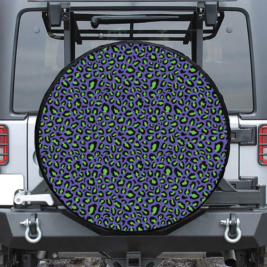 Purple And Green Leopard Pattern Print Tire Cover