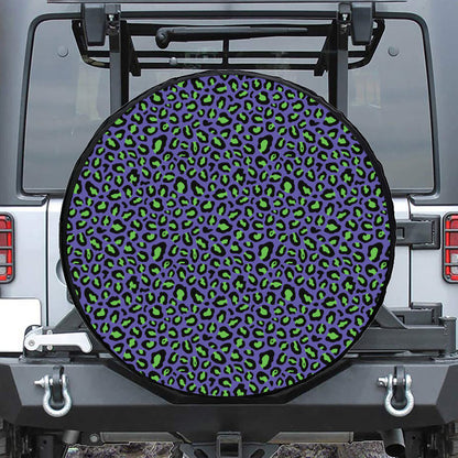 Purple And Green Leopard Pattern Print Tire Cover
