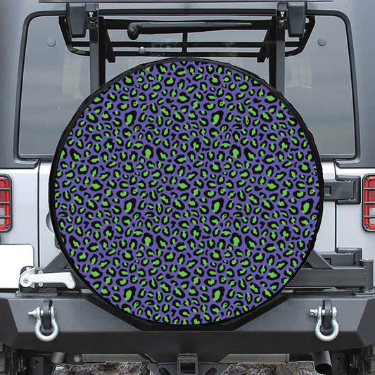 Purple And Green Leopard Pattern Print Tire Cover