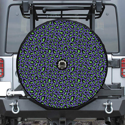 Purple And Green Leopard Pattern Print Tire Cover With Camera Hole