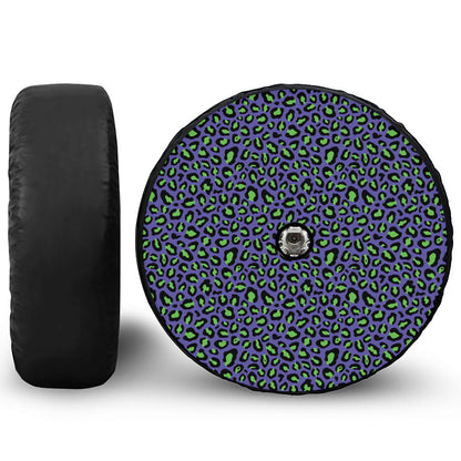 Purple And Green Leopard Pattern Print Tire Cover With Camera Hole