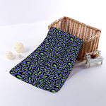 Purple And Green Leopard Pattern Print Towel