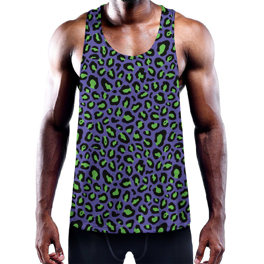 Purple And Green Leopard Pattern Print Training Tank Top