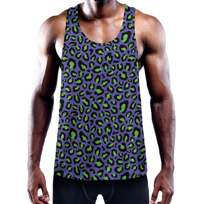 Purple And Green Leopard Pattern Print Training Tank Top