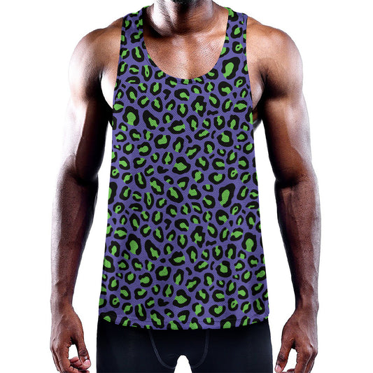 Purple And Green Leopard Pattern Print Training Tank Top