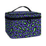 Purple And Green Leopard Pattern Print Travel Makeup Bag