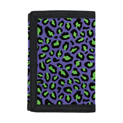 Purple And Green Leopard Pattern Print Trifold Wallet