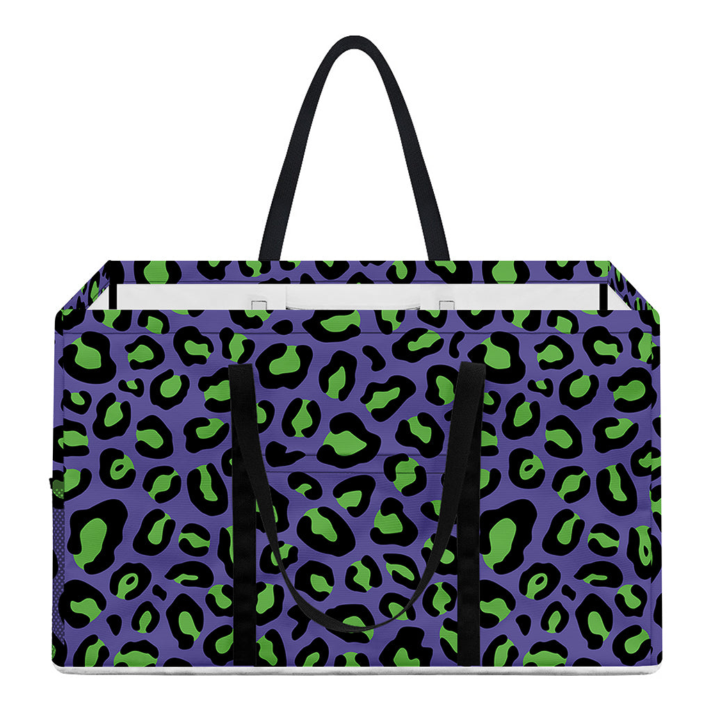 Purple And Green Leopard Pattern Print Utility Tote Bag