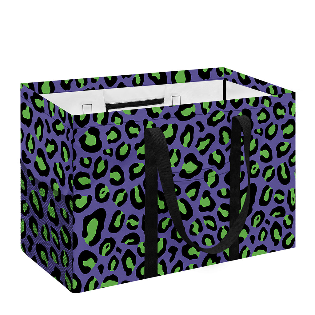 Purple And Green Leopard Pattern Print Utility Tote Bag