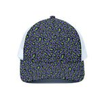 Purple And Green Leopard Pattern Print White Mesh Trucker Cap