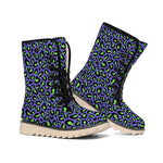 Purple And Green Leopard Pattern Print Winter Boots