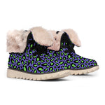 Purple And Green Leopard Pattern Print Winter Boots