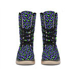 Purple And Green Leopard Pattern Print Winter Boots