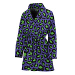 Purple And Green Leopard Pattern Print Women's Bathrobe