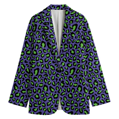 Purple And Green Leopard Pattern Print Women's Blazer