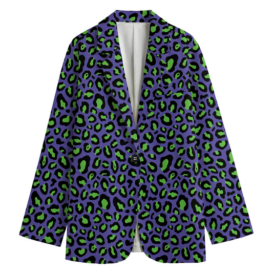 Purple And Green Leopard Pattern Print Women's Blazer