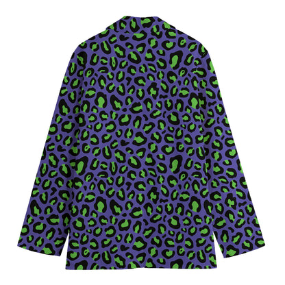 Purple And Green Leopard Pattern Print Women's Blazer