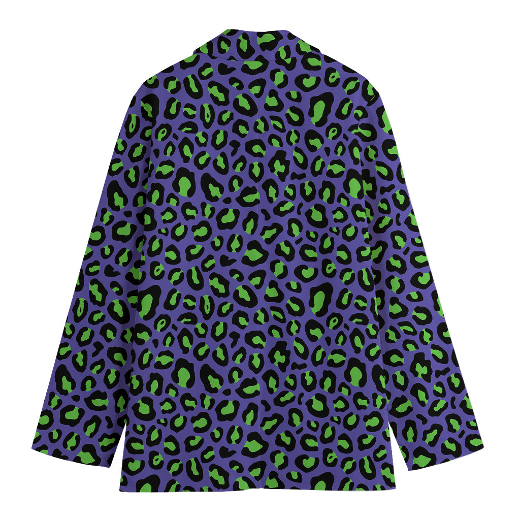 Purple And Green Leopard Pattern Print Women's Cotton Blazer