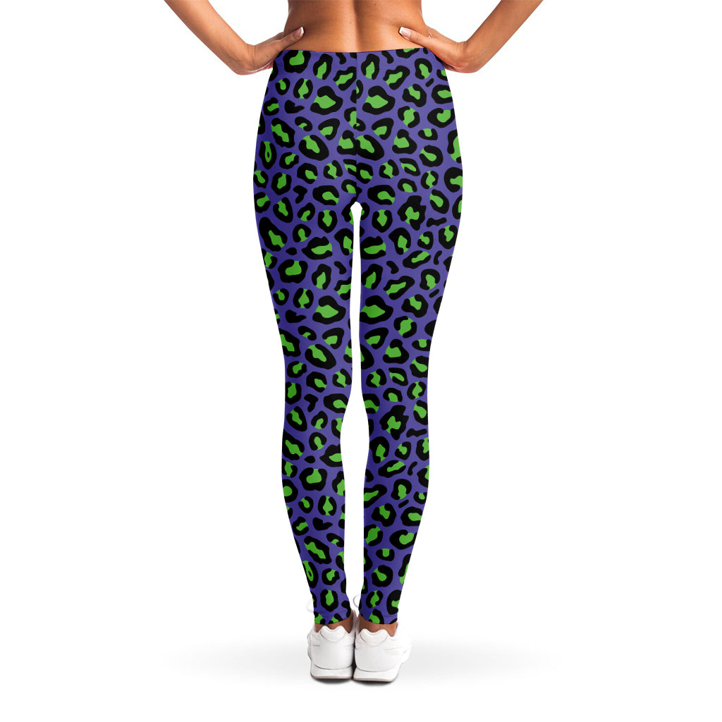 Purple And Green Leopard Pattern Print Women's Leggings