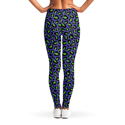 Purple And Green Leopard Pattern Print Women's Leggings