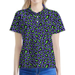 Purple And Green Leopard Pattern Print Women's Polo Shirt